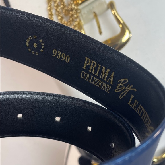Blue leather vintage chain gold belt Vintage leather